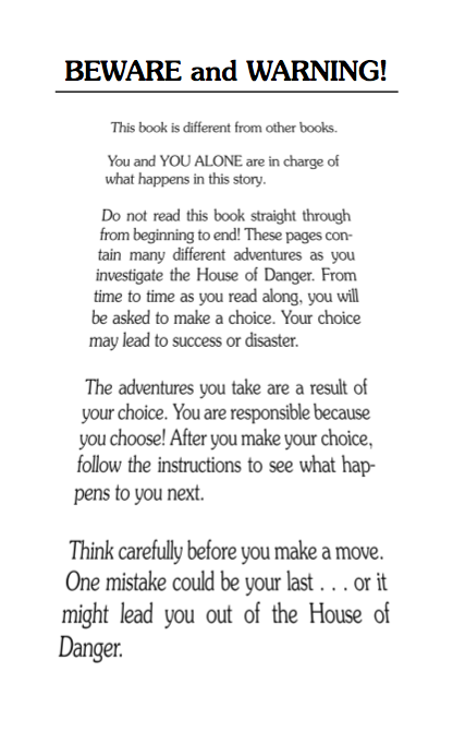 Choose Your Own Adventure Beware and Warning